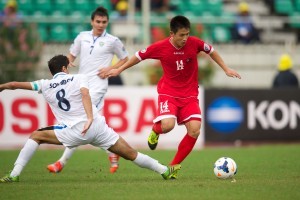 So Kyong Jin during Tuesday's qualifier match against Uzbekistan.